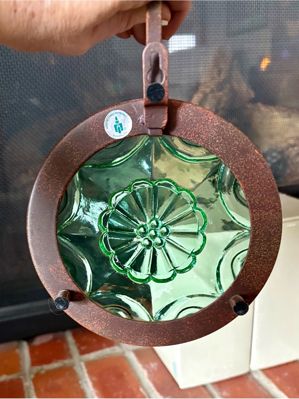 Retired PartyLite La Rosetta hanging lantern Metal & Green Glass Rustic Floral - Picture 11 of 11